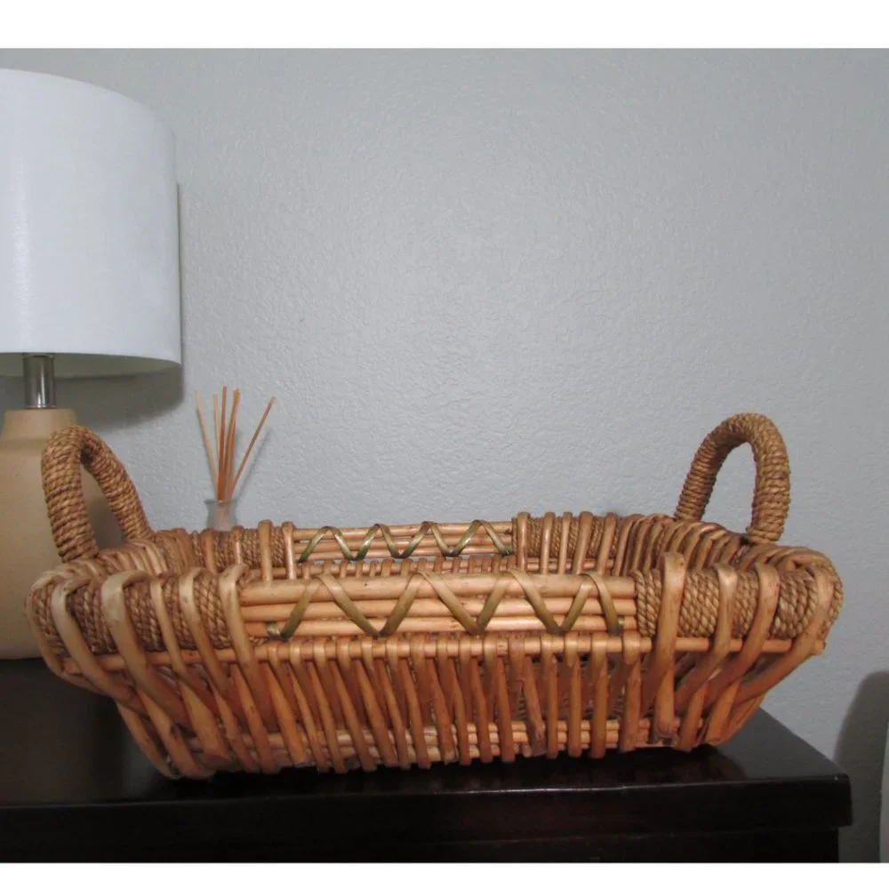 Vintage Rustic Rectangle Basket with Handles